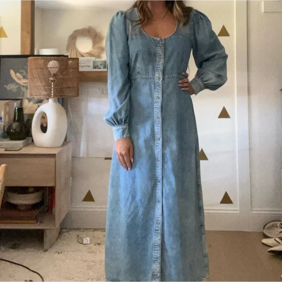 ganni blue maxi dress Printed Mesh O-neck Ruched Long Dress main image 0
